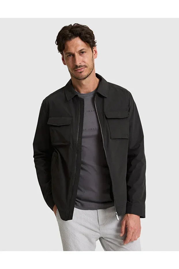 Black Shirt Collar Seasonal Jacket 50325313-VR046