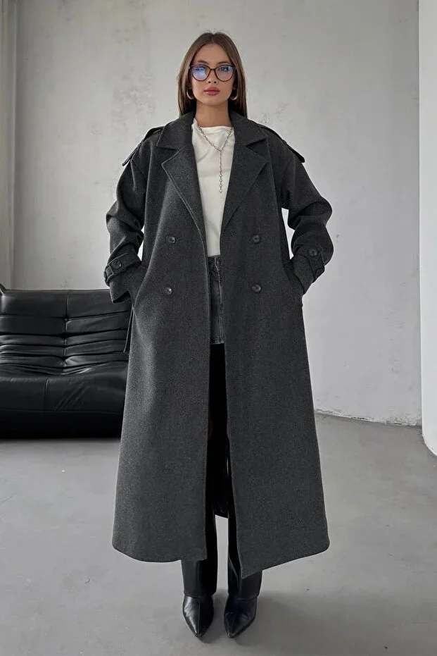 Anthracite Belted New Season Lined Premium Quality Relaxed Fit Women's Cachet Coat