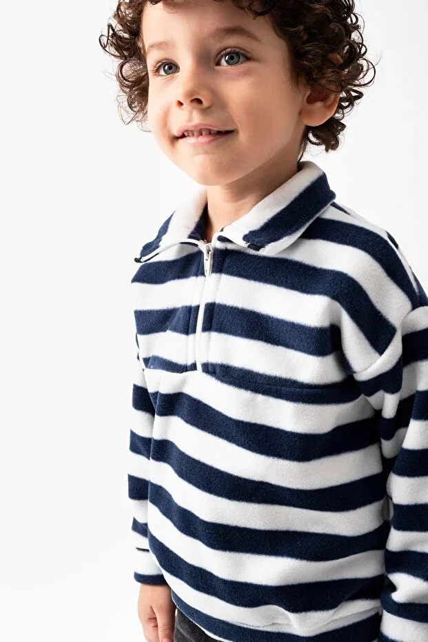 Striped Collar Boys Sweatshirt