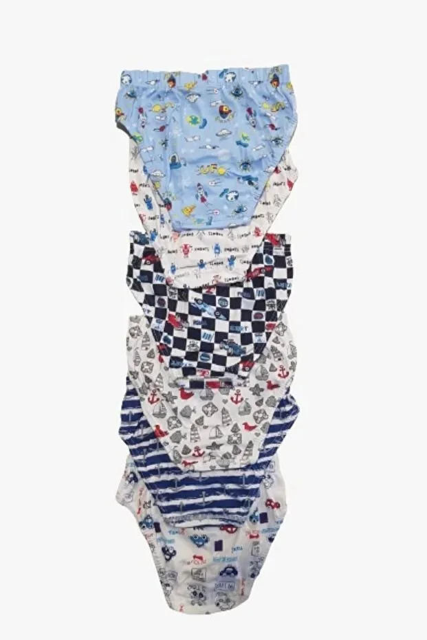 Men's Boy's 6 Pack Elastane Combed Cotton Mixed Pattern Briefs