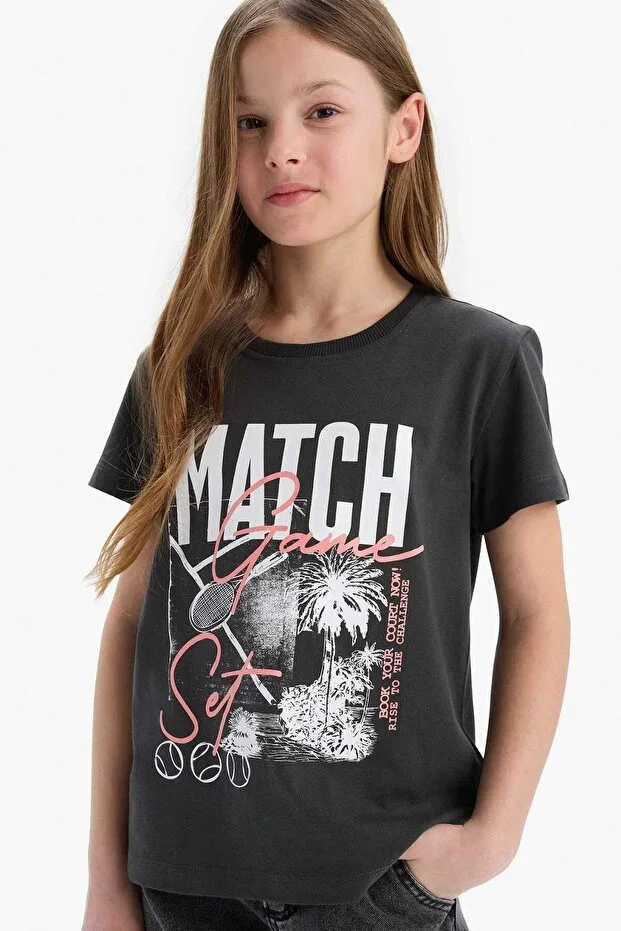 100% Cotton Crew Neck Printed Short Sleeve T-Shirt Girls E0349A825SM