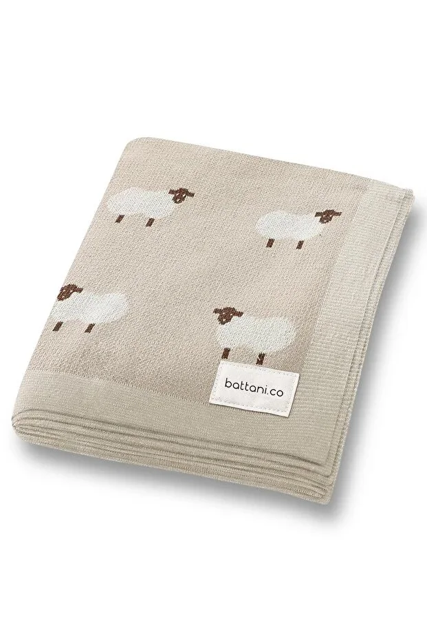 Tricot Knit Baby Blanket for Girls and Boys 85cm X85cm New Lambs Beige