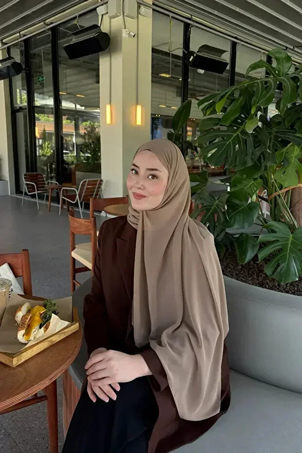 Crepe Chiffon Scarf - Dark Beige