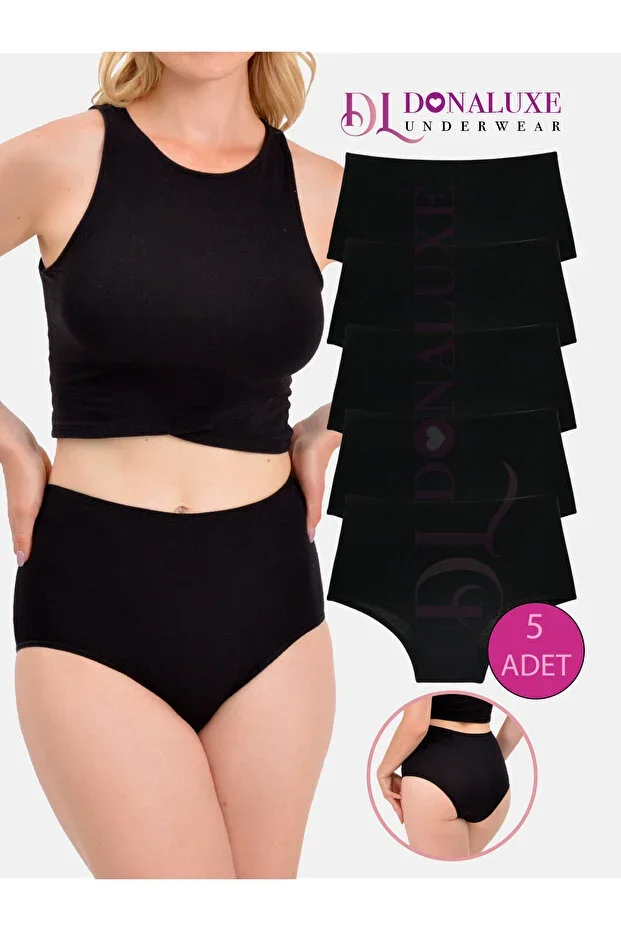 Women's Panties, High Waist Panties Black Cotton Soft Fabric Pack of 5