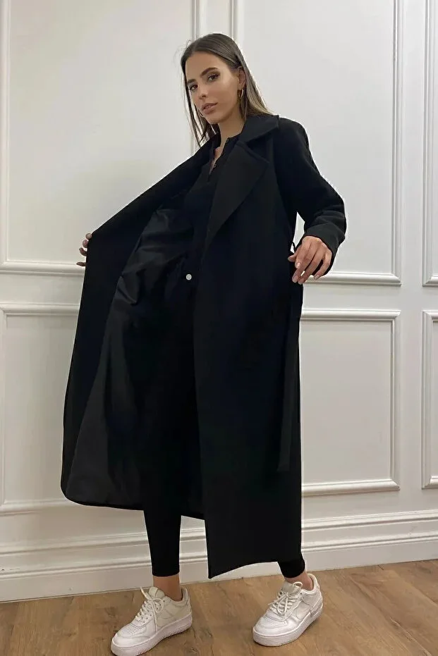 Women's Black Belted Winter Cachet Coat