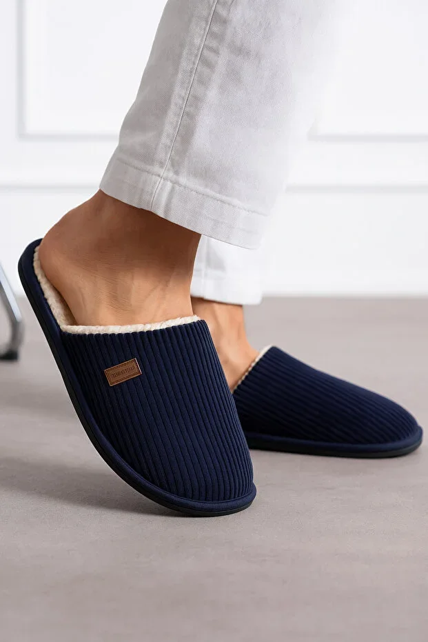 Men's Silent and Non-slip Sole, Warm, Seasonal, Plush Inside, Ribbed Velvet Bowl Slippers