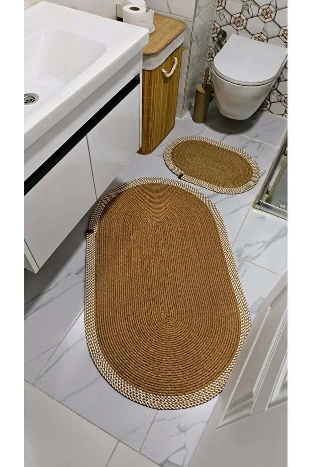Jüt Hasır Large 2-Piece Bathroom Mat Set, 70x120 / 40x60 Bathroom Set, Toilet Set