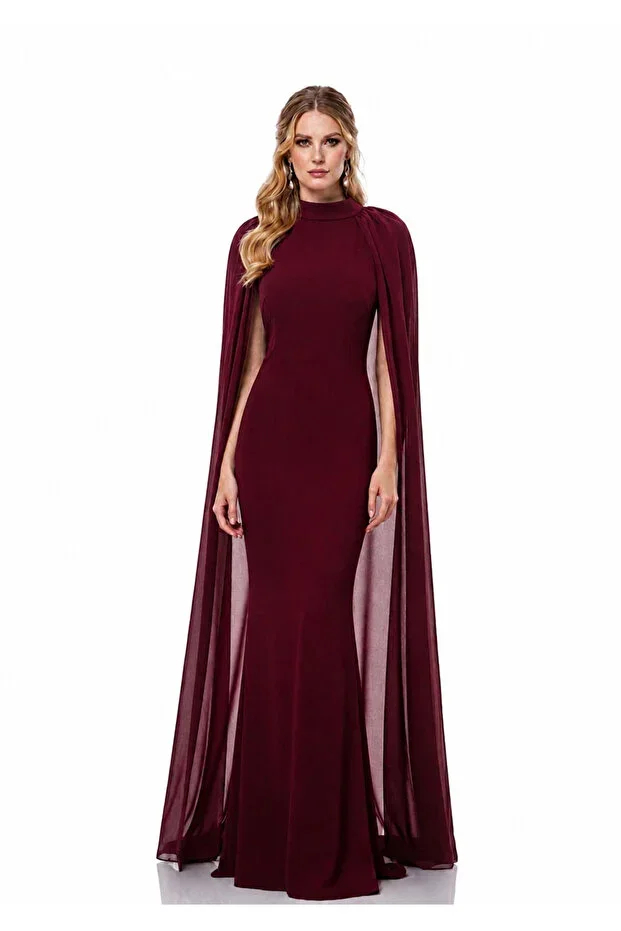 Sleeveless Cape Crepe Dress Evening Dress