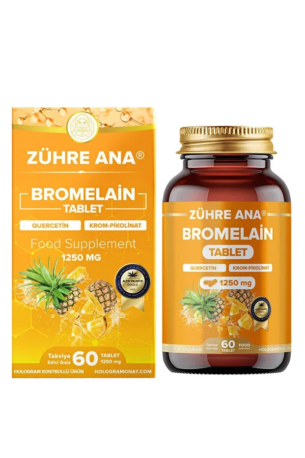 Bromelain 60 Tablets - Bromelain, Quercetin, Chromium Picolinate and Vitamin C 1250 Mg