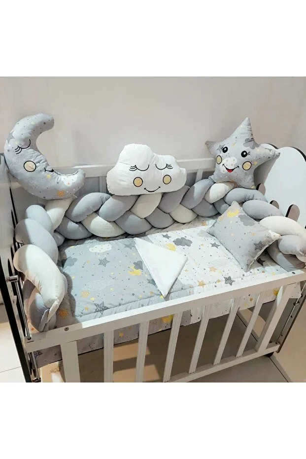 3-Piece Braided Edge Protector Decorative Pillow 7 Piece 60*120 Cm Baby Crib Sleep Set