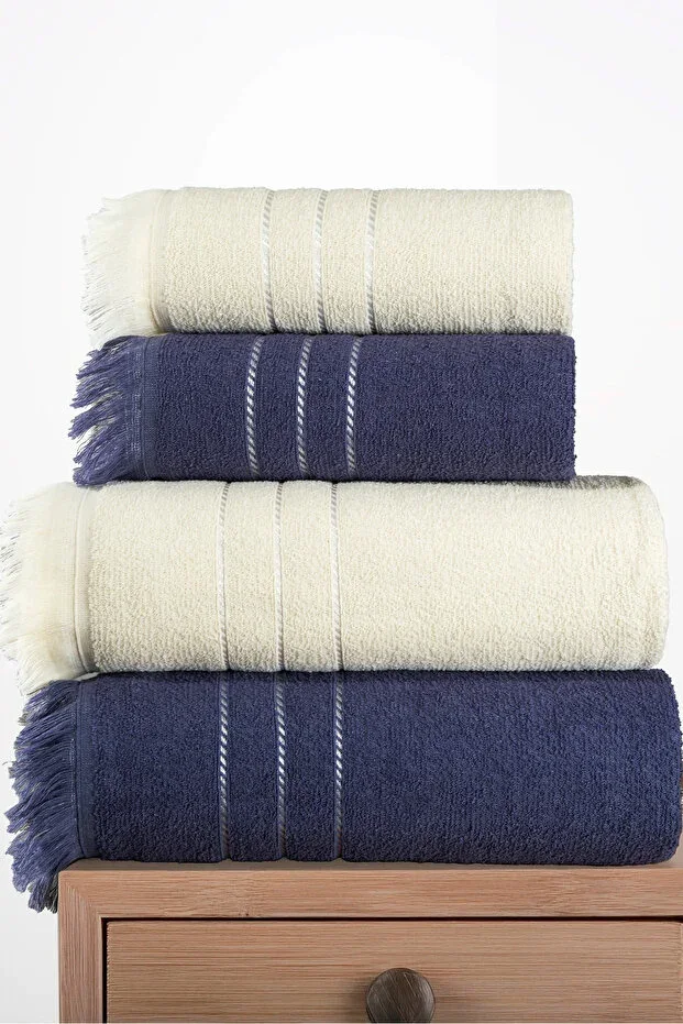 4-Piece Cotton Bath Towel Set Hamam Set, Hand, Face, Head and Body, 2 Pieces 40x80cm + 2 Pieces 70x140cm