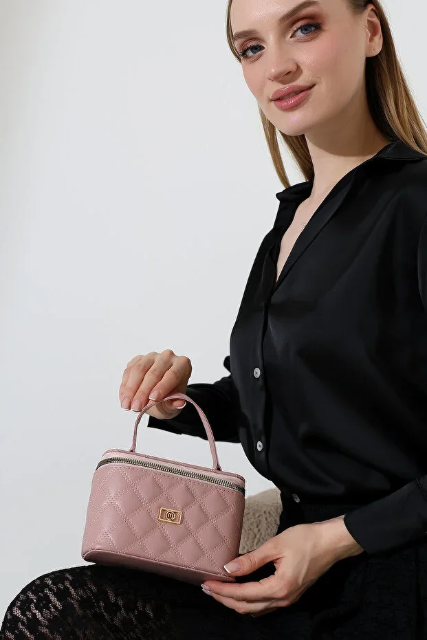 POWDER PINK MINI BOX WOMEN'S BAG QUILTED PATTERNED CROSS CHAIN STRAP DAILY CHIC BAG