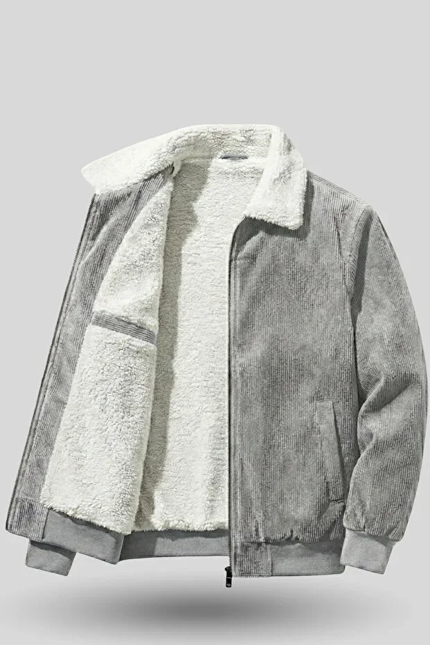 Men's Velvet Jacket Plush Lined Full Zip Shirt Collar Sport Jacket