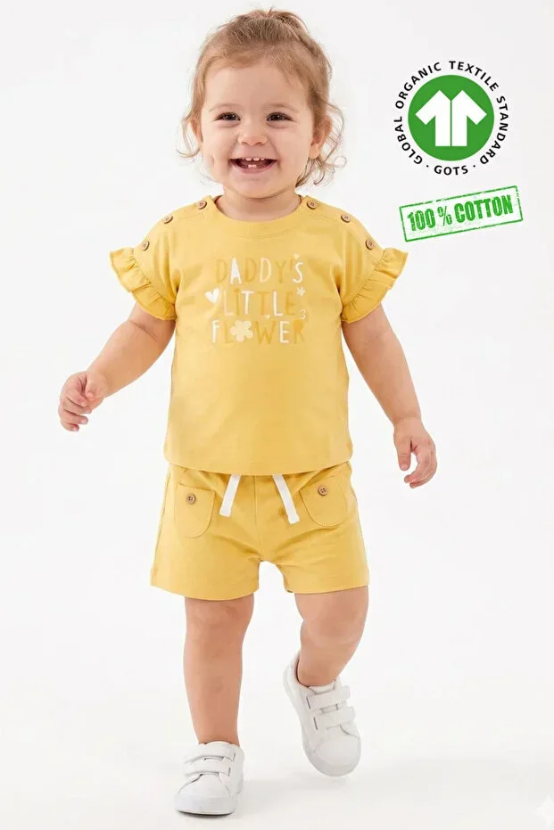 Cotton Organic Special Series Wood Button Detailed Baby Girl 2-Piece Set
