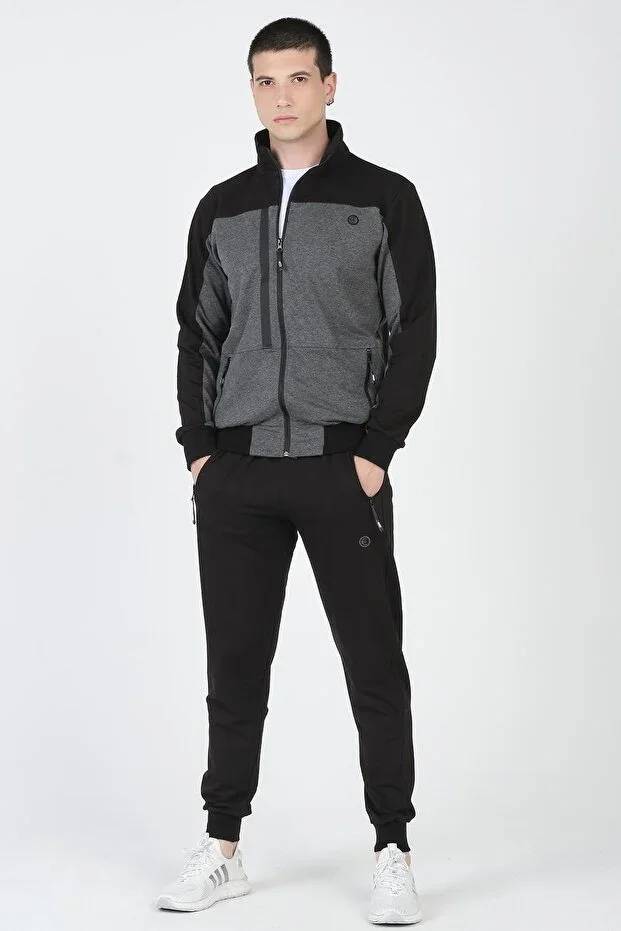 Men's Stand-Up Collar Tracksuit Black 4