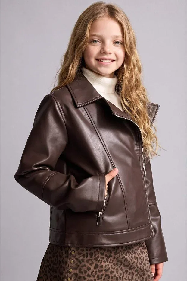 Faux Leather Jacket Girls F8742A826SP