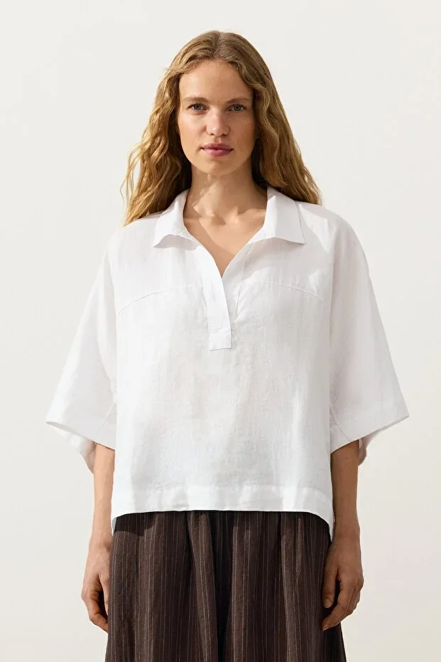 Oysho Oversize 100% Linen Short Sleeve Shirt