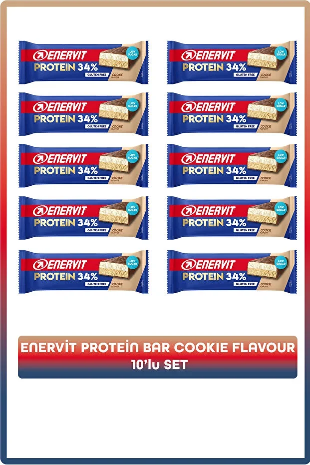 Enervit %34 Protein Bar Cookie Flavor – 10's Gluten-Free Low Sugar Protein Set