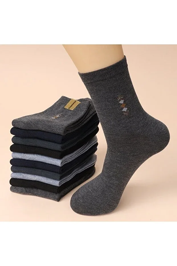 6 Pairs Sewn Economic Cotton Patterned Men's Socket Socks