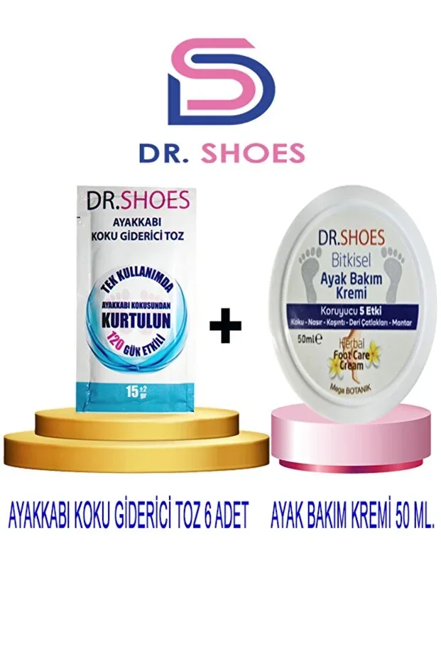 DR. SHOES Shoe Deodorant Powder 120 Days Effective 6 Pieces + Herbal Foot Care Cream 50 Ml. Protective 5 Effects
