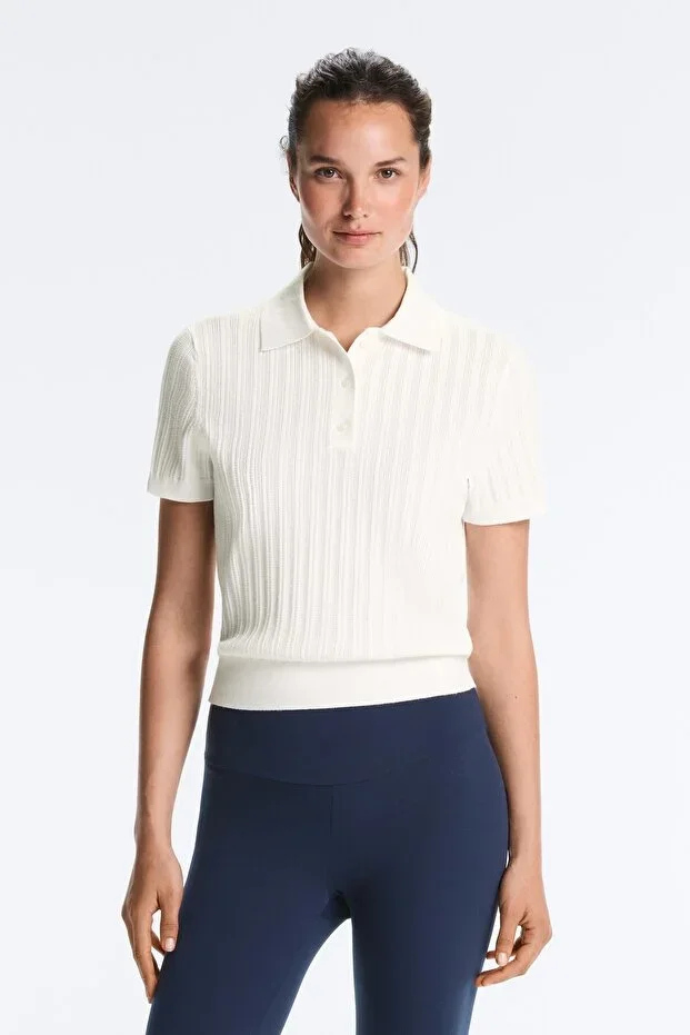 Oysho Short-sleeved openwork knit polo