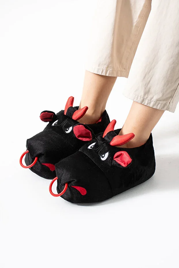 Black Bull Silent Sole Slipper Plush House Shoe