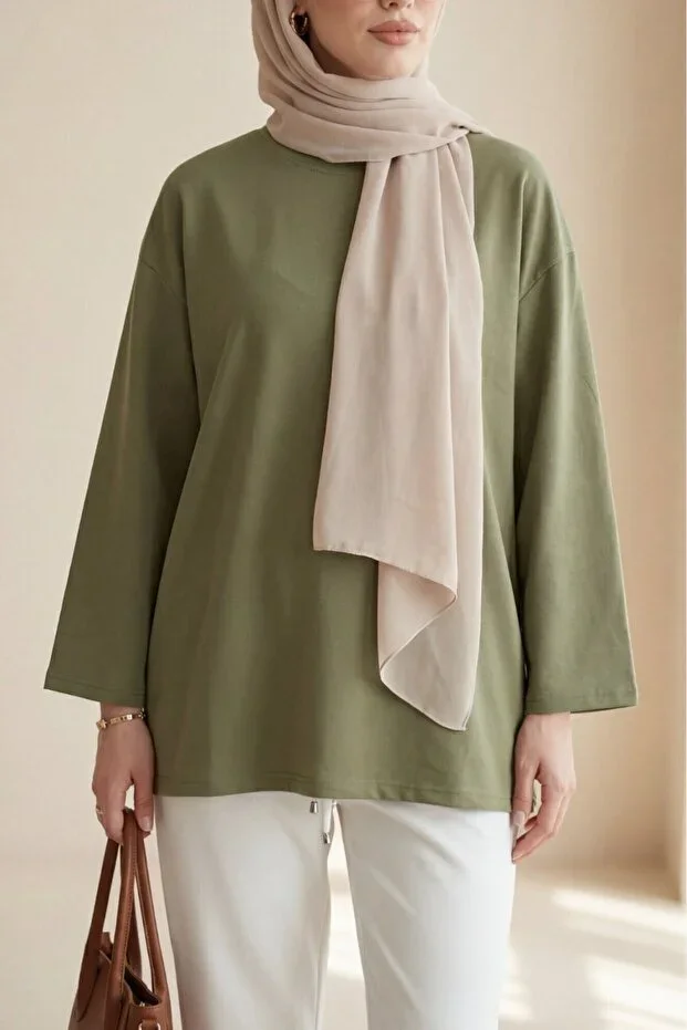 HİJABAYA Round Neck Loose Cotton Tunic