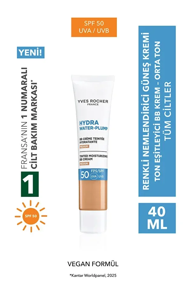 BB Cream 50 SPF - Tone Equalizing Tinted Moisturizer Sunscreen - Hydra Water Plump - Medium 40ML