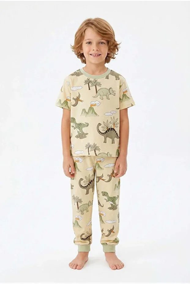 Summer Short Sleeve Boys' Pajama Set Safari Pattern 100% Cotton