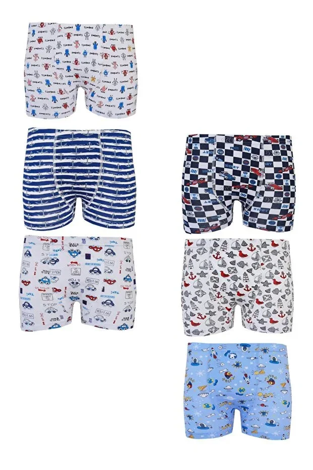 6-Pack Boys' Colorful Boxer Briefs with Print Design, Cotton, Comfortable