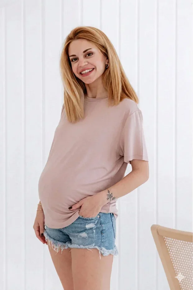 Bicycle Collar Modal Bamboo Short Sleeve Relaxed Fit Stretchy Maternity T-shirt