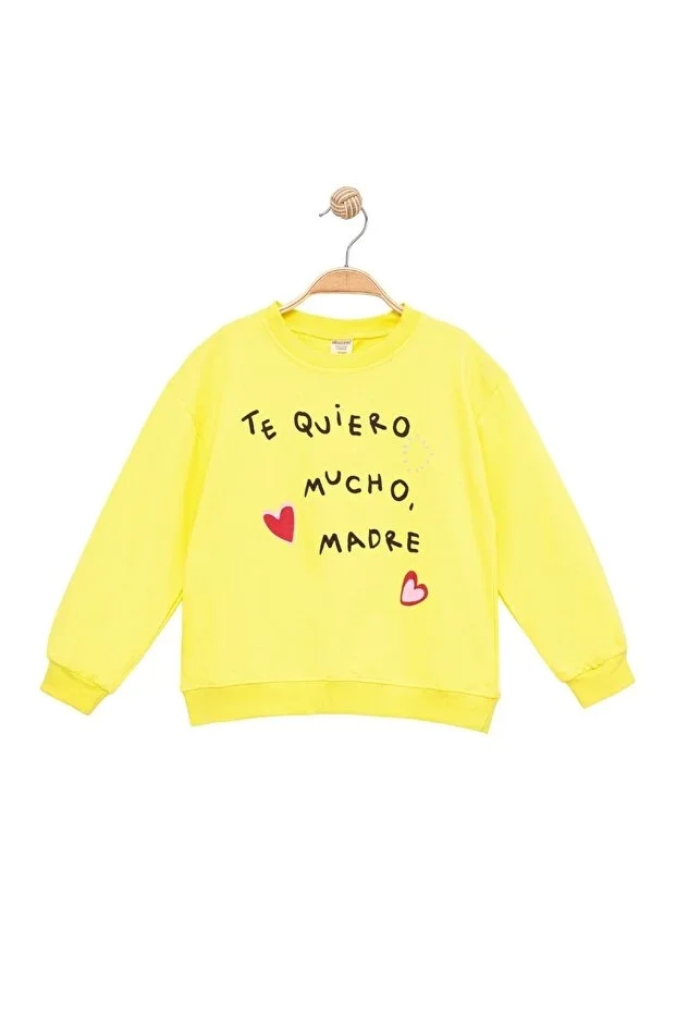 Girls Heart Sweatshirt Letter Printed Long Sleeve Yellow Sweat