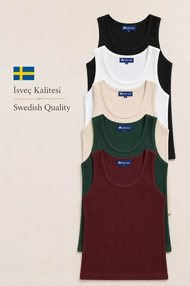 SWEDISH QUALITY RIBBED THICK 5-PACK WOMEN'S BASIC TANK TOP
