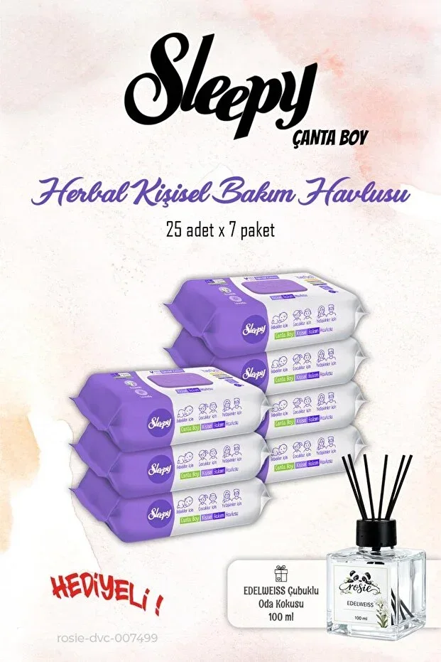 7 Pack, Herbal Care Towel Natural 25's and ROSIE Scent