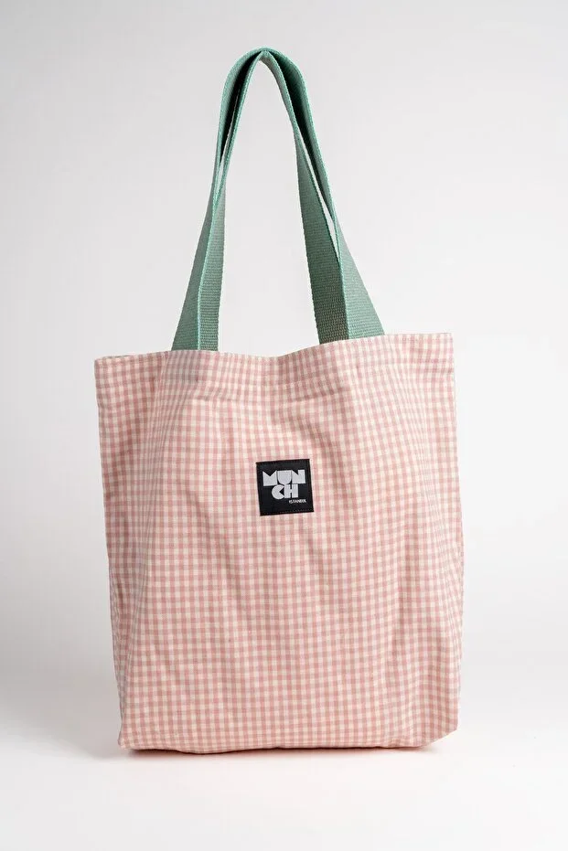 Plaid Patterned Bellows Linen Bag Tote Bag