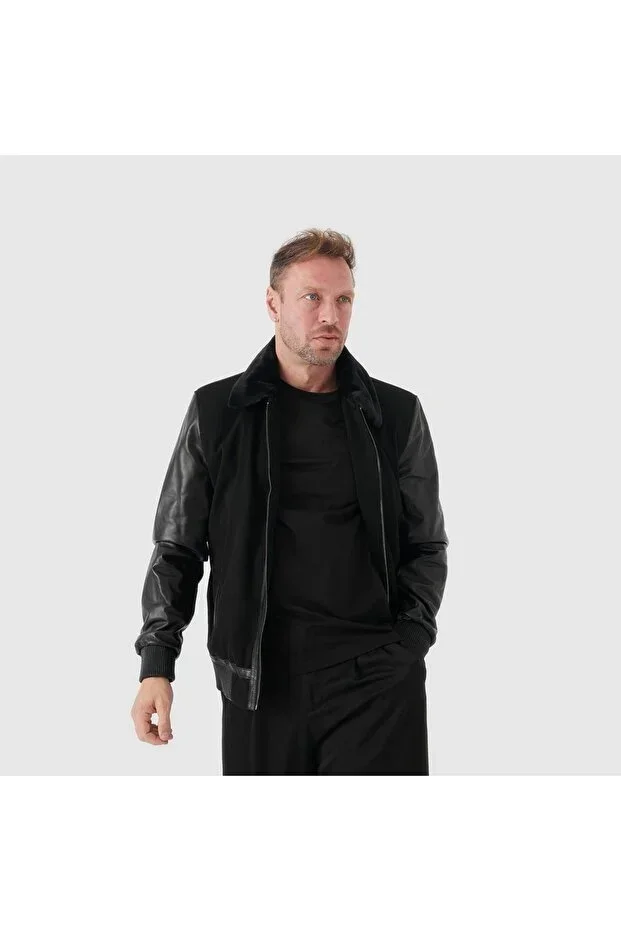 Black Genuine Leather Men's Leather Jacket [810056]