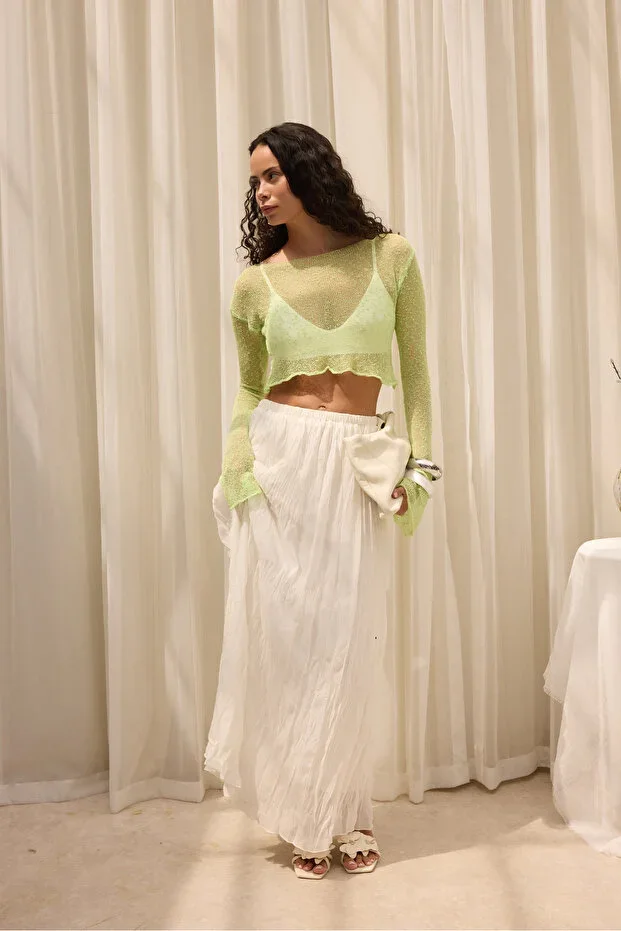 BOHEMAİ Miya Draped Ecru Long Skirt