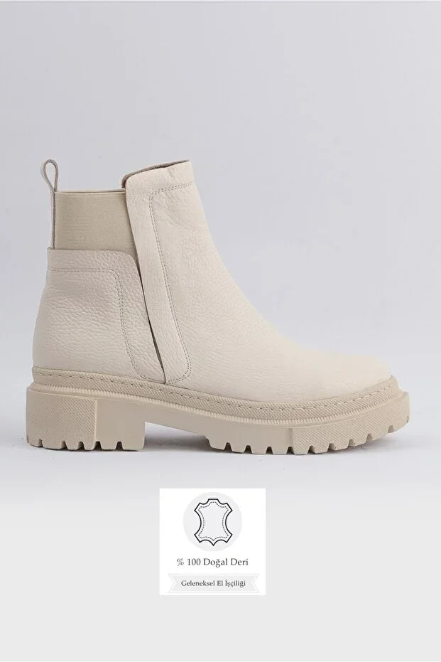 Women's Beige Genuine Natural Leather Boots & Booties
