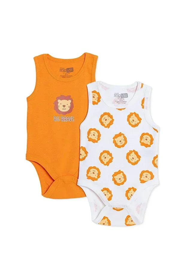 Hello Baby Boys 2-Piece Bodysuit Animal Print Snap Closure Round Neck Sleeveless