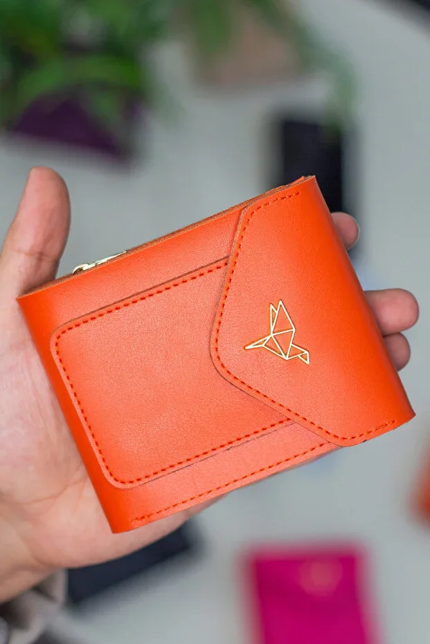 Peru Vegan Leather Zip Around Coin Pocket Wallet with Plenty of Card Slots Orange Women's Wallet