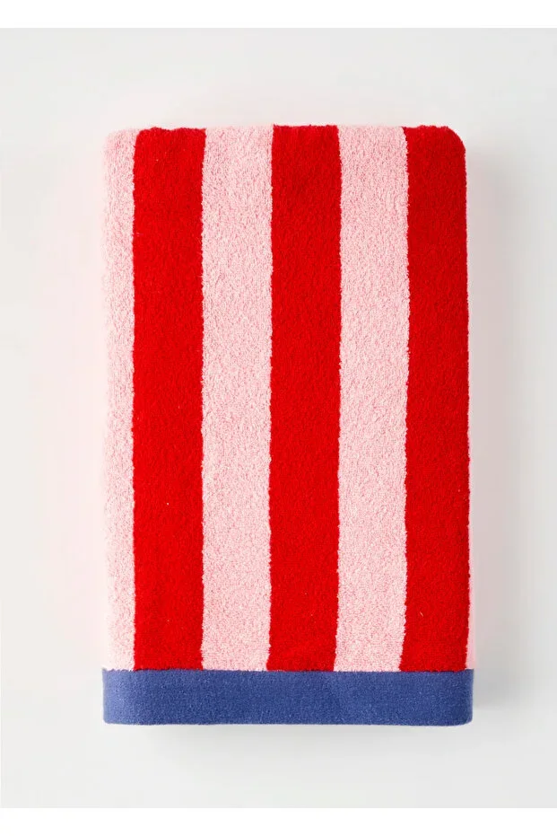 100% Cotton Line Bath Towel Red (90x150 cm)