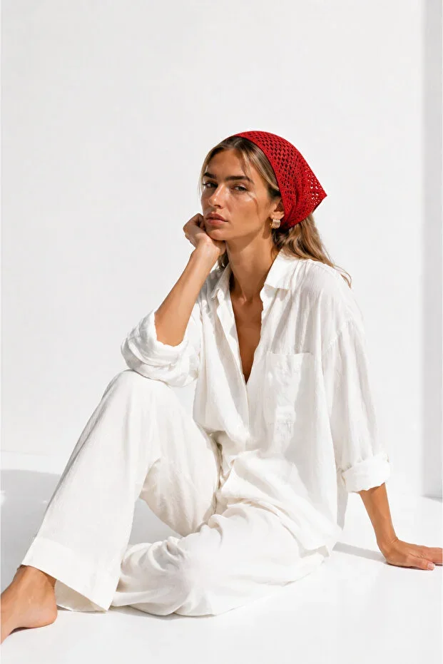 Women's Mesh Knit Bandana Summer Perforated Tricot Hair Bandana Beach Compatible