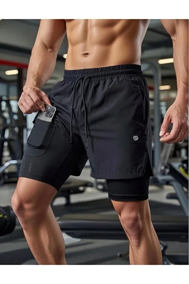 Leggings Shorts for Sea&Pool, Gym, Fitness - Quick Drying with Phone Pocket, Waist Towel Holder, Extra Inner Mesh Lining, Outdoor