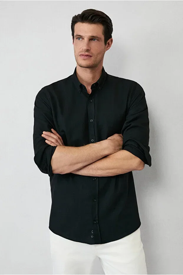 Long Sleeve Regular Fit Button-Down Collar Cotton Easy Iron Oxford 4 Season Shirt