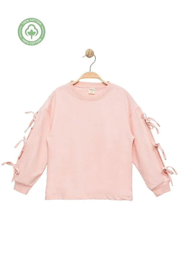 Girls' 100% Cotton Pink Bow Sweatshirt - Casual and Chic Style