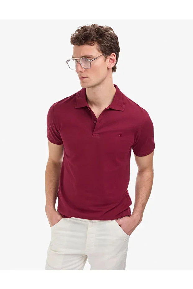 Bordo Slim Fit 100% Cotton Non-Iron Buttoned Polo Neck Basic T-Shirt 50325323-VR014