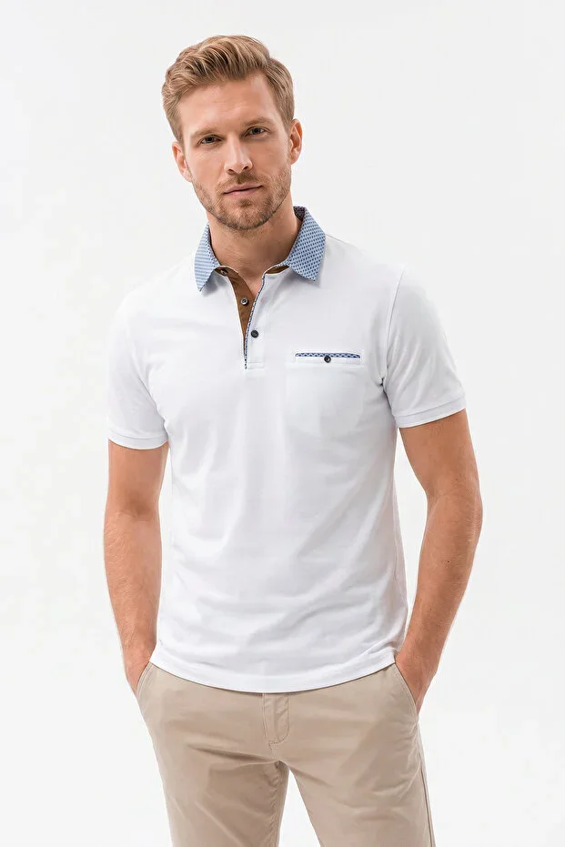 %100 Cotton Polo Neck Men's T-shirt - White