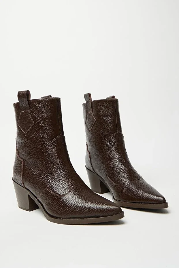 Brown Women's Genuine Leather Western Cowboy Boots – Pointed Toe Heels