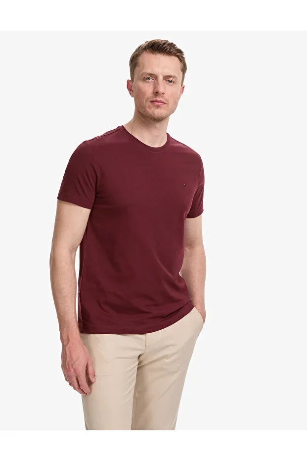 Bordo Slim Fit 100% Cotton Crew Neck Basic T-shirt 50325307-VR014