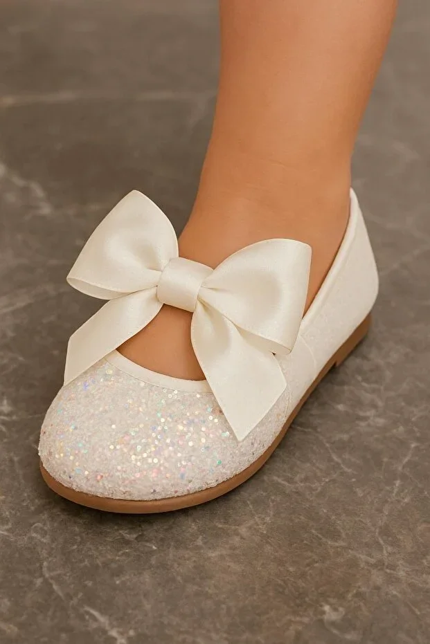 Girls White Glittery Orthopedic Ballet Flats
